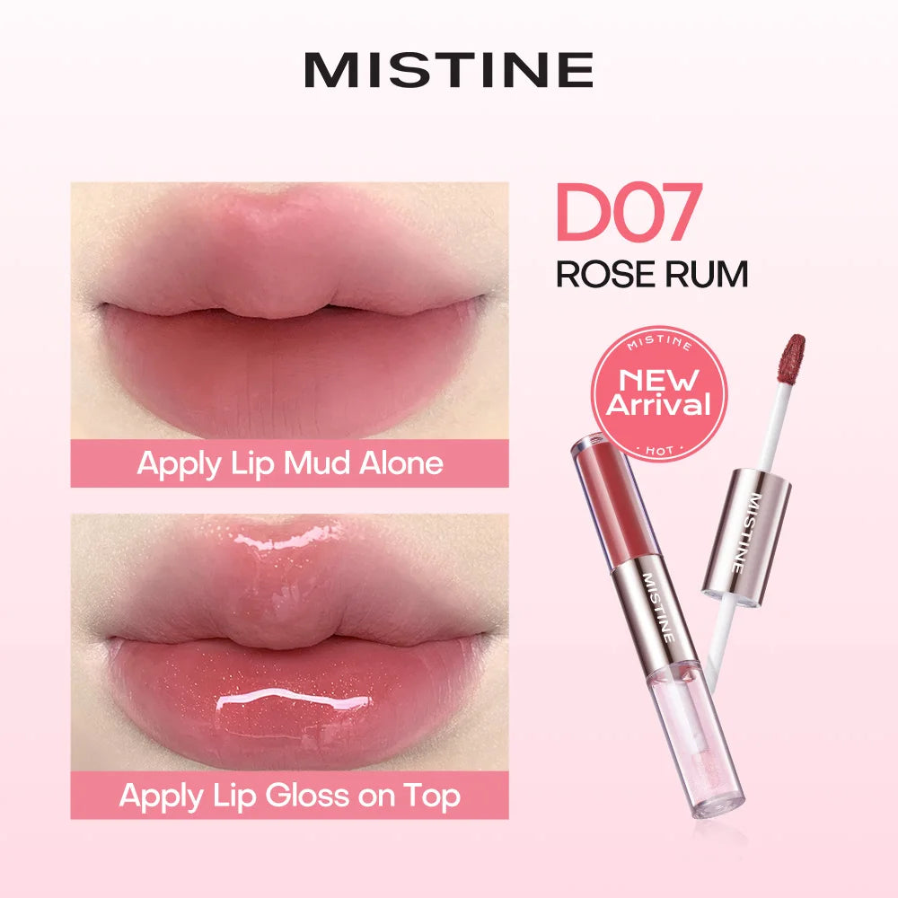 Mitstine Lip Gloss Double Headed Color Holding Lip Tint Hydrating Shine Glowy/Matte Finish Makeup 0.05fl oz+0.05 fl oz