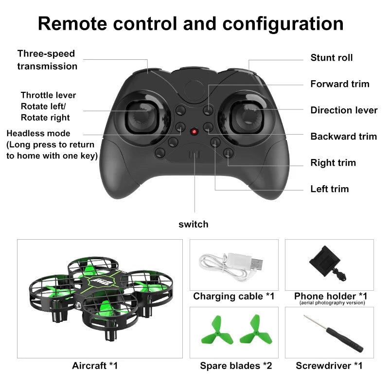 DWi Flying Mini Remote Control Aircraft Rechargeable Four-axis Rotation Remote Control Drone 360° Rotation with Light