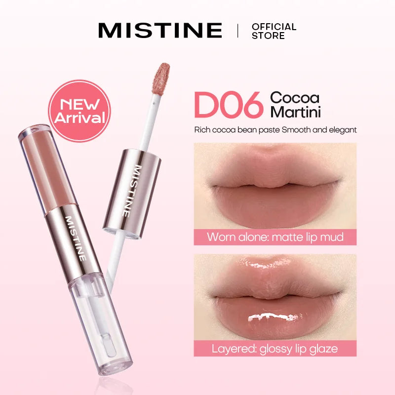 Mitstine Lip Gloss Double Headed Color Holding Lip Tint Hydrating Shine Glowy/Matte Finish Makeup 0.05fl oz+0.05 fl oz