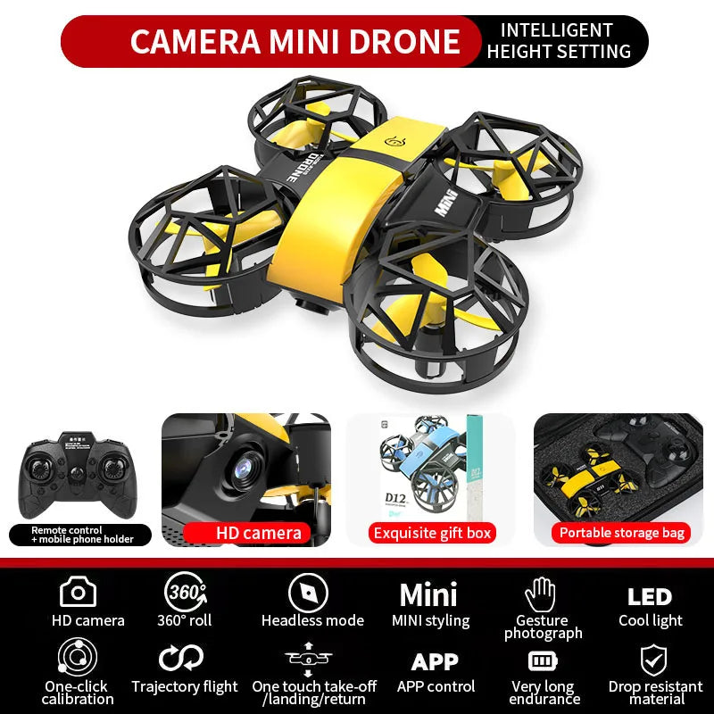 D12 Mini Drone 4k Profession HD Wide Angle Camera 1080P WiFi FPV Drone Camera Height Keep Drones Camera Helicopter Toys Gifts