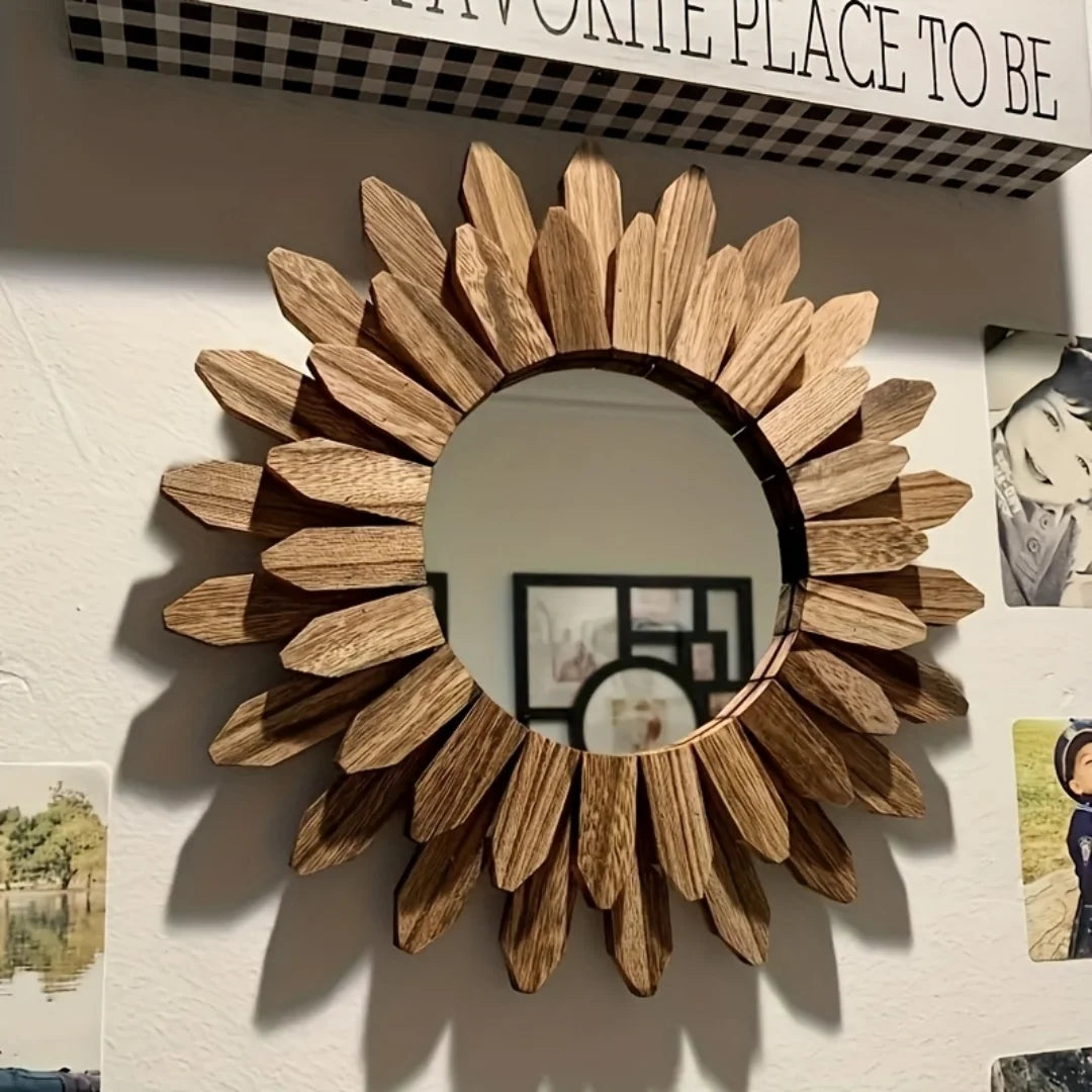 1/2pcs 2D 12in Bohemian Style Wooden Acrylic Double-Layer Sunflower Mirror Design Exquisite Wall Mirror Home Decorate Photo Prop