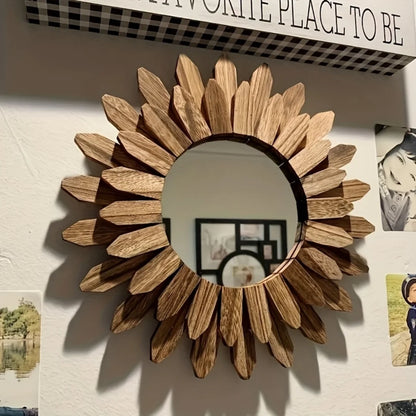 1/2pcs 2D 12in Bohemian Style Wooden Acrylic Double-Layer Sunflower Mirror Design Exquisite Wall Mirror Home Decorate Photo Prop