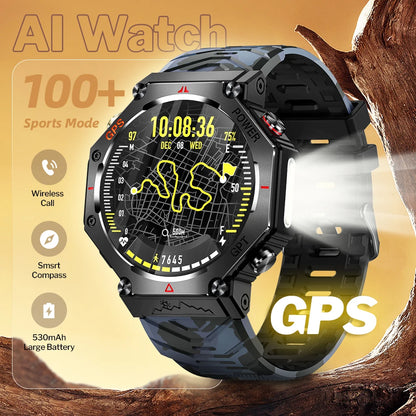 KC91 AI Smart Watch - 1.85" HD Display, GPS + GLONASS, 100+ Sports Modes, IP68 Waterproof, Bluetooth Call, Heart Rate - Fitness