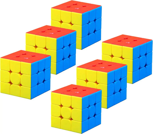 6-Pack 3x3 Speed Cube Set - Stickerless Magic Cubes Bundle, Fast Turning Puzzle Game Toy for Kids and Adults