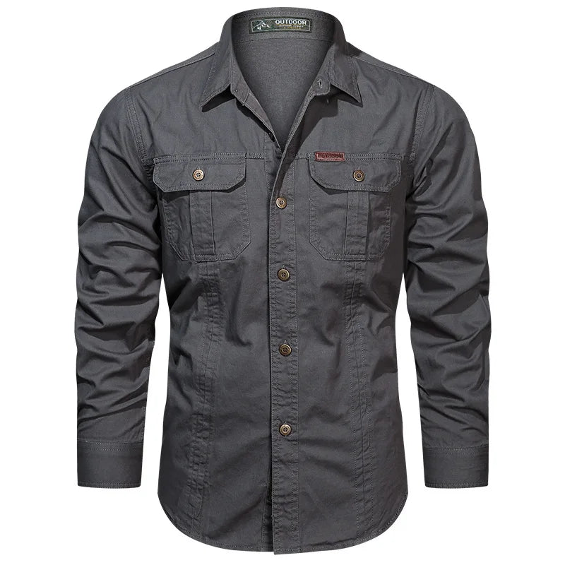 Military Cargo Shirts Men Spring Autumn Cotton Casual Slim Fit Tops Outdoor Long Sleeve Tactical Shirt Army Denim Work Shirts