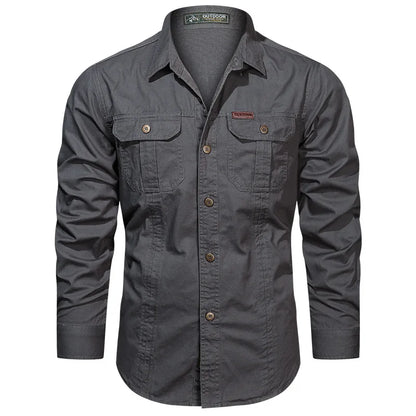 Military Cargo Shirts Men Spring Autumn Cotton Casual Slim Fit Tops Outdoor Long Sleeve Tactical Shirt Army Denim Work Shirts