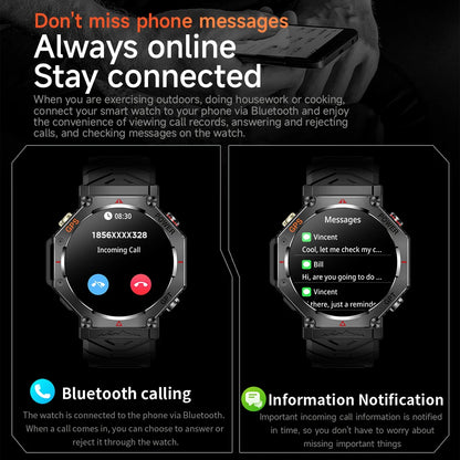 KC91 AI Smart Watch - 1.85" HD Display, GPS + GLONASS, 100+ Sports Modes, IP68 Waterproof, Bluetooth Call, Heart Rate - Fitness