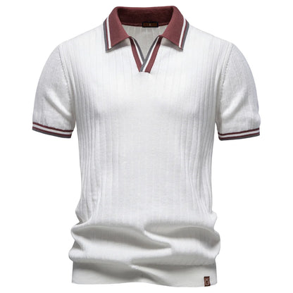 AIOPESON Men's Polo Shirt 100% Cotton Soft Skin Friendly Solid Color Collar Elegant Casual Old Money Style Men Clothing