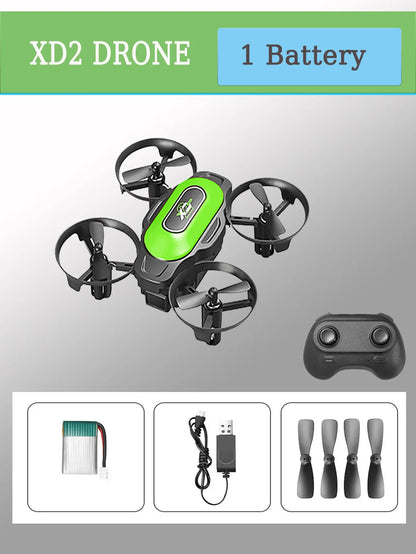 The Mini drone XD2 features four-circle air pressure protection and a 360° rotation-controlled fixed-height quadcopter.